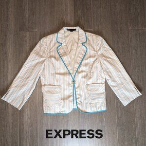 Express, Fitted Pinstriped Blazer, Light Beige w Teal, Hook Closure, Sz 12